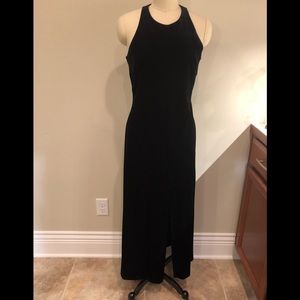 JSC Black Velvet Gown With Slit Up Front -Lg